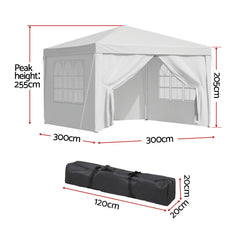 Instahut Gazebo 3x3 Pop Up Marquee Folding Tent Wedding Gazebos Camping Outdoor Canopy White