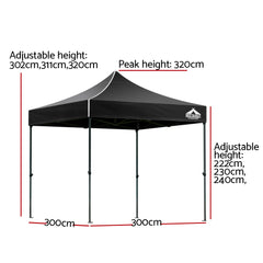 Instahut Gazebo Pop Up Marquee 3x3 Folding 500D Wedding Tent Base Pod Black