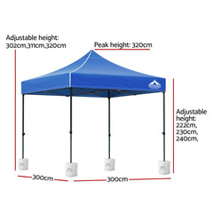 Instahut Gazebo Pop Up 3x3m w/Base Podx4 Marquee Folding Outdoor Wedding Camping