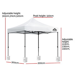 Instahut Gazebo Pop Up 3x3m w/Base Podx4 Marquee Folding Outdoor Wedding Camping