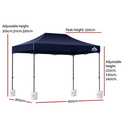 Instahut Gazebo Pop Up 3x4.5m w/Base Podx4 Marquee Folding Outdoor Wedding
