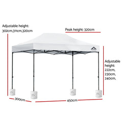 Instahut Gazebo Pop Up 3x4.5m w/Base Podx4 Marquee Folding Outdoor Wedding