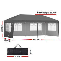 Instahut Gazebo 3x6m Pop Up Marquee Wedding Party Outdoor Camping Canopy Grey