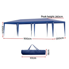 Instahut Gazebo 3x9m Wedding Party Marquee Tent Outdoor Event Camping Shade Blue