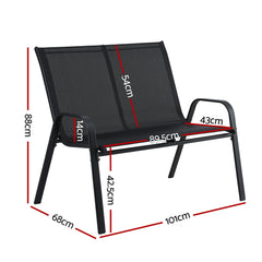 Gardeon Garden Bench Seat Steel Outdoor Patio Park Lounge Backyard Chair Black
