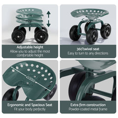 Gardeon Garden Seat 360 Swivel Rolling Adjustable Height Work Scooter Cart