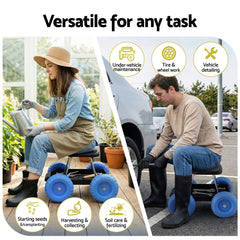 Gardeon Garden Cart Seat with Wheels, Rolling Work Stool with Tool Storage Tray, 440lbs (200kg) Heavy Duty Capacity Garden Stool for Outdoor Yard Work
