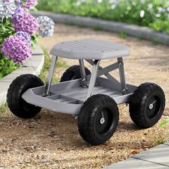 Gardeon Garden Cart Seat with Wheels, Rolling Work Stool with Tool Storage Tray, 440lbs (200kg) Heavy Duty Capacity Garden Stool for Outdoor Yard Work
