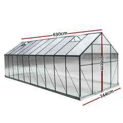 Green Fingers Greenhouse 6.3x2.44x2.1M Aluminium Polycarbonate Green House