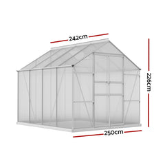 Green Fingers Greenhouse 2.42x2.5x2.26M Aluminium Double Doors Green House Garden Shed