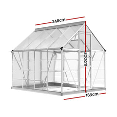 Green Fingers Greenhouse 2.48x1.89x2M Aluminium Polycarbonate Green House Garden Shed