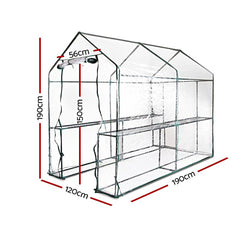 Green Fingers Greenhouse 1.2x1.9x1.9M Walk in Green House Tunnel Clear Garden Shed 4 Shelves
