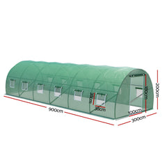 Green Fingers Greenhouse 9x3x2M Walk in Green House Tunnel Plant Garden Shed Dome