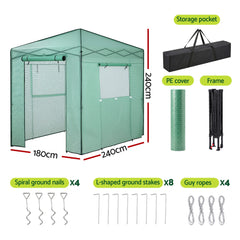 Green Fingers Greenhouse 180x240x240cm Steel Frame PE Cover Outdoor Shelter