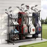 Everfit Golf 3 Bag Storage Golf Storage Garage Organizer with Wheels Black