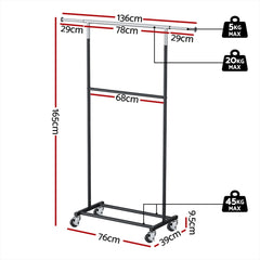 Artiss Clothes Rack Double Rod Airer Rail Free Delivery