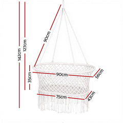 Gardeon Hammock Chair Cotton Swing Chair Outdoor Indoor Cream