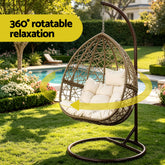 Gardeon Outdoor Egg Swing Chair Wicker Rattan Furniture Pod Stand Cushion Latte