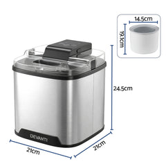 Devanti Ice Cream Maker Machine 2L Homemade Gelato Sorbet Frozen Drinks Sliver