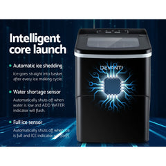 Devanti Portable Ice Cube Maker Machine 2L Home Bar Benchtop Easy Quick Black