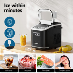 Devanti Ice Maker Machine Portable 12kg Countertop w/Self Cleaning 1.3L Black
