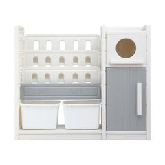 Keezi Kids Bookshelf and Toy Storage Organizer with 3-Tier Bookshelvs, 2 Removable Bins and 2 Storage Cabinets, Toddler Bookshelf with Toy Organizer f