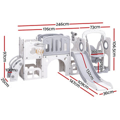 Keezi Kids Slide Swing Set Basketball Hoop Ring Football Outdoor Toys 132cm grey