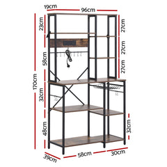 Artiss Kitchen Rack with Power Outlets Hooks 96CMX170CM Microwave Storage Shelf