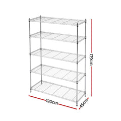 Artiss 5-Tier Kitchen Rack Shelf Shelving 120x45x179CM Adjustable Metal Storage Shelves