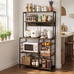 Artiss 5-Tier Kitchen Rack with Power Outlets 90CMX153CM Microwave Storage Shelf