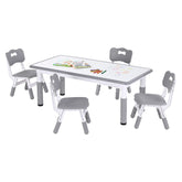Keezi Kids Table and 4 Chairs Set Height Adjustable Toddler Desk and Chair Set for Ages 3-8, Children Activity Table with Graffiti Desktop for Learning Drawing Playing, Grey