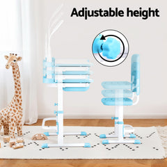 Keezi Kids Table and Chair Set Adjustable Study Desk w/ LED Lamp Reading Blue