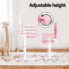 Keezi Kids Table and Chair Set Adjustable Study Desk w/ LED Lamp Reading Pink