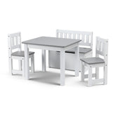 Keezi 2 in 1 Kids Table and Chair Set, Activity Table with Storage Bench and 2 Chairs for Reading, Drawing, Writing, Snack Time & Arts Crafts, 4 Piece Toddler Table and Chair Set,