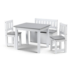 Keezi 2 in 1 Kids Table and Chair Set, Activity Table with Storage Bench and 2 Chairs for Reading, Drawing, Writing, Snack Time & Arts Crafts, 4 Piece Toddler Table and Chair Set,