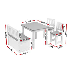 Keezi 2 in 1 Kids Table and Chair Set, Activity Table with Storage Bench and 2 Chairs for Reading, Drawing, Writing, Snack Time & Arts Crafts, 4 Piece Toddler Table and Chair Set,