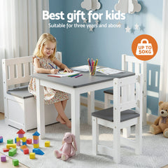 Keezi 2 in 1 Kids Table and Chair Set, Activity Table with Storage Bench and 2 Chairs for Reading, Drawing, Writing, Snack Time & Arts Crafts, 4 Piece Toddler Table and Chair Set,