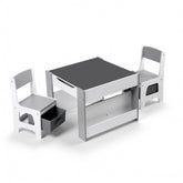 Keezi Kids Table and Chair Set, 4 in 1 Wooden Activity Table with Bookcase, Storage Box and Detachable Blackboard, Toddler Table and 2 Chairs Set, Grey