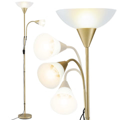 Artiss Gold Floor Lamp with Reading Light | Mother and Child Standing Lamp with 360 Flexible Gooseneck, Individual Switch & Plate Shade, E27 & E14 Bulb (Not Included) Home Living Room Office Reading