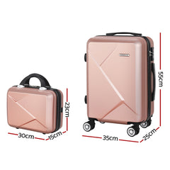 Wanderlite 2Set 20 Inch Luggage Case with 12 Inch Handheld Luggage Box Hard Shell Travel Suitcase TSA Lock Rose Gold