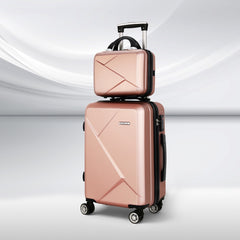 Wanderlite 2Set 20 Inch Luggage Case with 12 Inch Handheld Luggage Box Hard Shell Travel Suitcase TSA Lock Rose Gold