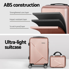 Wanderlite 2Set 20 Inch Luggage Case with 12 Inch Handheld Luggage Box Hard Shell Travel Suitcase TSA Lock Rose Gold