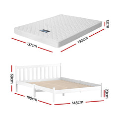 Giselle Double Mattress with Artiss Wooden Bed Frame Natural Pine Timber Base