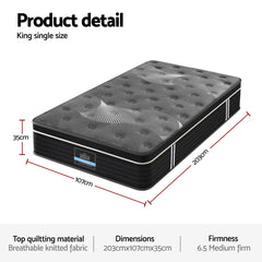 Giselle Bedding King Single Mattress 35cm Euro Top with Graphene Cooling Comfort Medium Firm