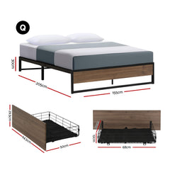 Artiss Bed Frame Metal Frame Queen Size Bed Base 2 Drawers OSLO