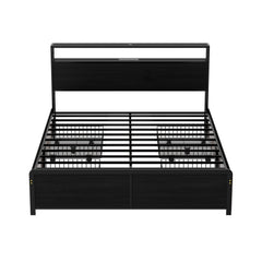 Artiss Metal Bed Frame Queen Size Storage Headboard Charge Station LED 4 Drawers