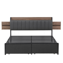 Artiss Metal Bed Frame King Size with 2-Tier Hidden Storage with Charging