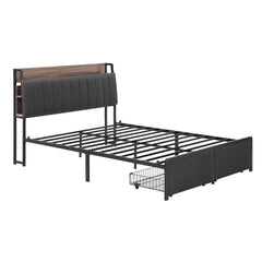 Artiss Metal Bed Frame King Size with 2-Tier Hidden Storage with Charging