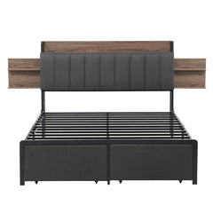 Artiss Metal Bed Frame Queen Size with 2-Tier Hidden Storage with Charging