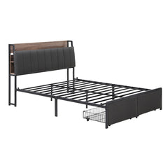 Artiss Metal Bed Frame Queen Size with 2-Tier Hidden Storage with Charging